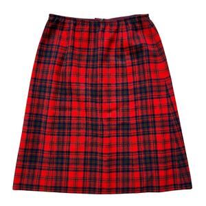 Vintage Pendleton Red Tartan Plaid Wool A Line Midi Skirt 10 Preppy Grandmacore